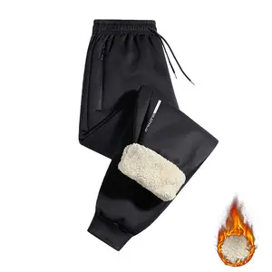 Men's Casual Wool Pants with Leg Strap Design & Zippered Pockets Lined in Thick Cashmere for Warmth and Comfort Beige Simple Sports Trousers cold weather pant