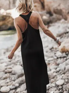 Women's Solid Color Lounge Dress, Casual Basic Comfy Sleeveless Dress for Summer, Ladies Sleepwear for Indoor Wear, Sleeveless Cami Nightdress