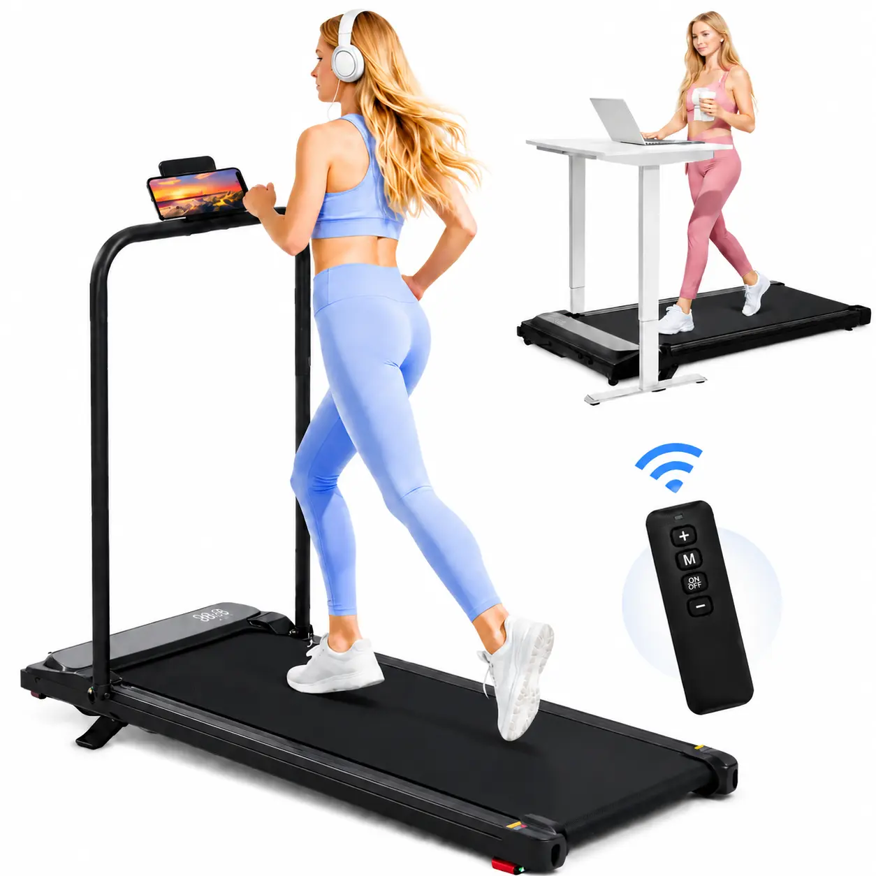 [2026 Upgraded] 3.0HP Motor Folding Frame Mini Running Machine, Portable Under Desk Walking Trainer with Incline Adjust & Handrail, Dual-Mode Walk/Run, 0.6-7.6 MPH Speed, 350 lbs Max Capacity, Remote Control, Compact for Home Office