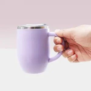 12oz Coffee Mug with Handle, 304 Stainless Steel Inner & BPA-Free PP Outer, Sliding Seal Lid, Leak Proof Travel Cup for Hot & Cold Drinks