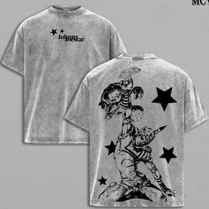Johnny Joestar JoJo’s Bizarre Adventure Steel Ball Run Part 7 Anime Manga Graphic Double Printed Washed Tee, Menswear Heavy Cotton Unisex Oversize Streetwear Vintage 8A3