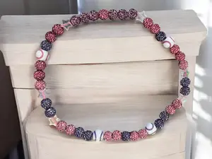 Grand Slam Sparkle 16" Girls Baseball Necklace with 10mm Rhinestone Beads, Elastic Design, Casual Style, Available in Various Colors