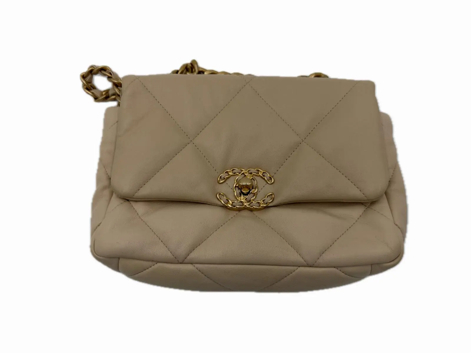 Pre-owned CHANEL Lamb Leather Crossbody Bags 19 Small Beige Handbag Gold & Silver Hardware 60 2600040234472