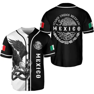 Mexico Baseball Jersey Black White – Eagle Snake Graphic Button Up Shirt, Mexican Streetwear Style