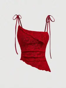 SlaySleep x MOD Women's Asymmetric Hem Bowknot Strap Red Camisole