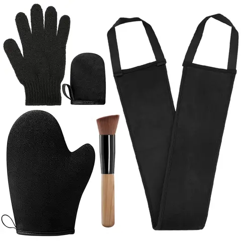 5 Pcs Self Tanning Mitt Applicator Set with Self Tan Glove Tanning Back Lotion Applicator Tanning Brush Tan Face Mitt Exfoliating Glove, for Self Sunless Tanning Tan