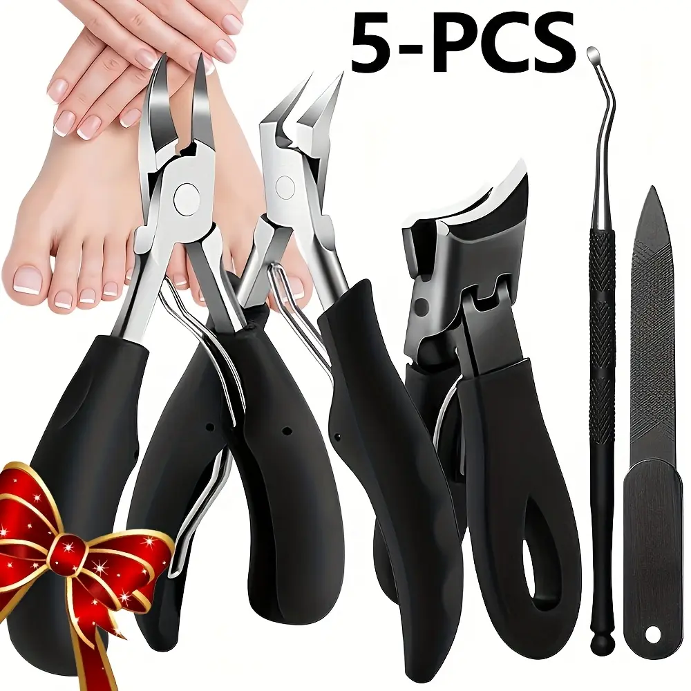 5 Piece Nail Care Set Anti splash Design Wide mouth Pedicure Scissors Equipped with Elbow and Straight Precision Tools Specially Designed for Trimming Thick Nails Durable and Suitable for Hand and Foot Care