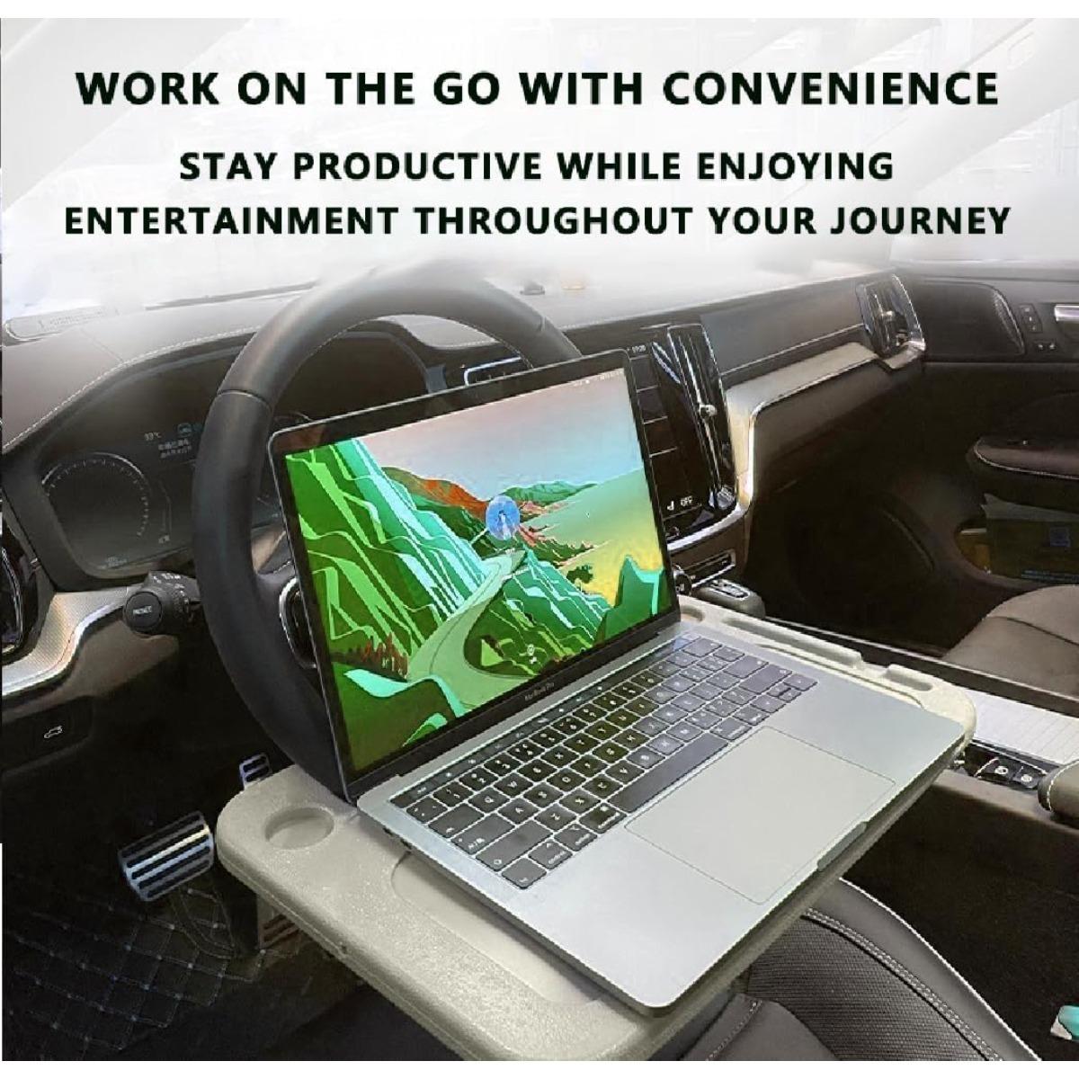 Detachable Car Steering Wheel Tray and Independent Phone Holder Set Foldable Multifunctional Car Desk Portable In Car Food Table Phone Stand Combo Ideal for Daily Commute Laptop Work Dining and Road Trip Travel Use