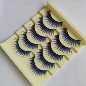 5 Pairs Black & Blue Daily Cosmetic False Eyelashes, Extra-Long Outer Corner, 3D Multi-Layer Thick Lash Extensions for Stage & Daily Makeup, Eyelashes Extensions Compatible
