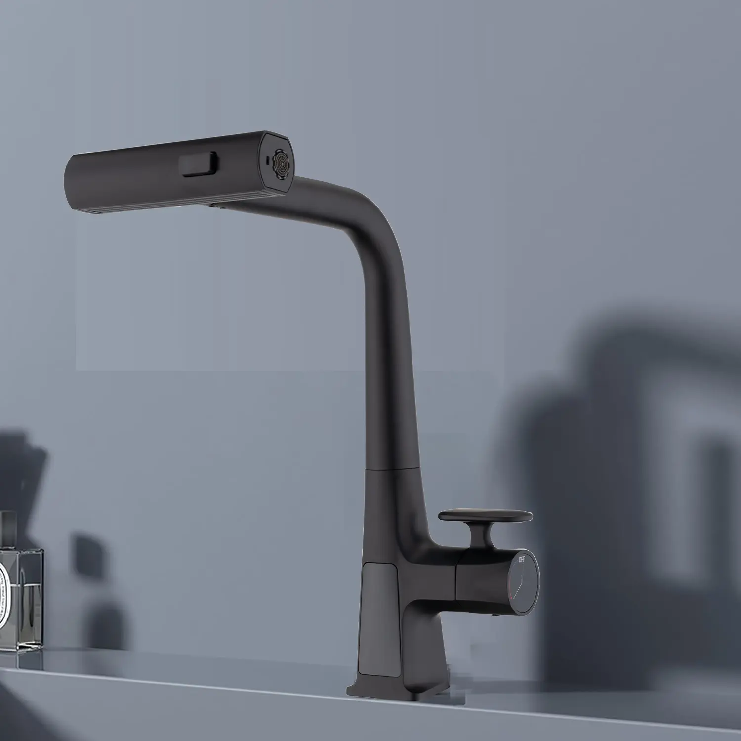 Pull-Down Kitchen Faucet with LED Temperature Display & Timer, Waterfall Kitchen Sink Faucet with Stream/Spray/Rain Modes, 360° Rotating Sprayer, Single Handle Faucet