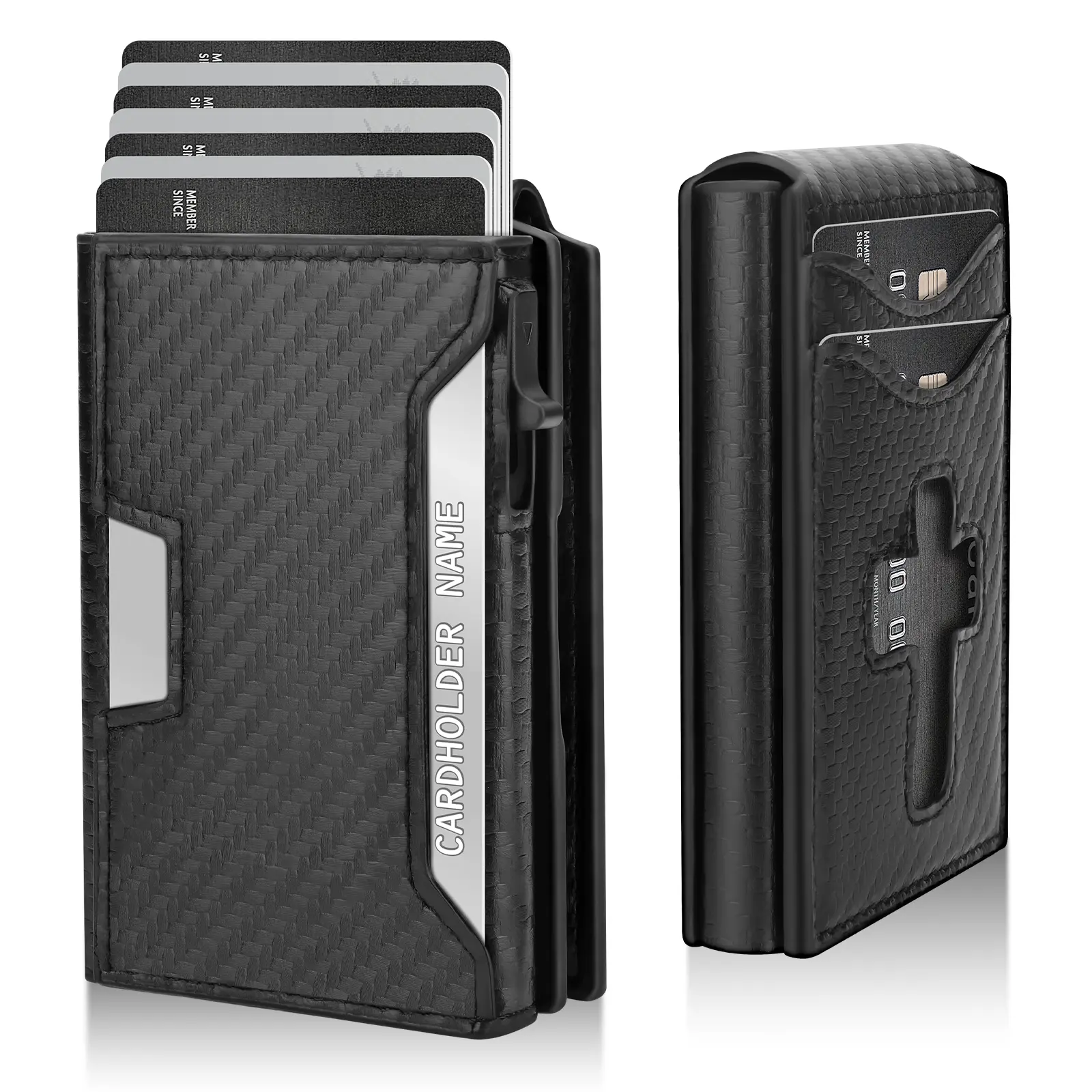 Men's Smart Wallet with Pop Up Card Holder, RFID Blocking Slim Leather Wallet, Minimalist Bifold Wallet with ID Window & Cash Slot, Front Pocket Wallet for Everyday Carry