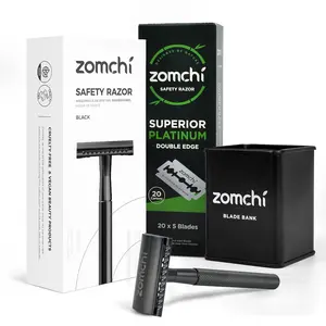 Black Safey Metal Razor for Men with 100 Counts Safety Razor Blades and Razor Blade Bank