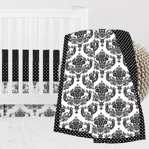 Bacati - Classic Damask 3-Piece Crib Bedding Set - Black/Grey/White Unisex