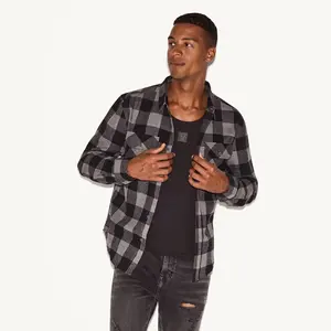 Playboy Men's Black Flannel Long Sleeve Shirt