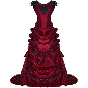 Victorian Gothic Ball Gown - Elegant Bustle Wedding Dress with Steampunk Ball Gowns Red