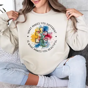 Autism Awareness What Makes You Different Is What Makes You Beautiful Graphic Sweatshirt, Autism Awareness Teacher Pullover Hoodie For Men & Women