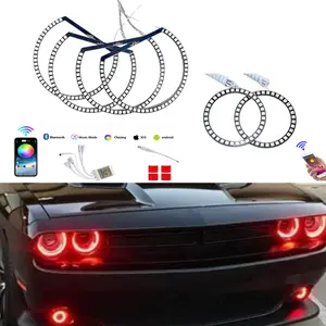 AkiHalo APP BT RGB LED Angel Eyes Halo Rings for 2006-2014 Dodge Challenger Headlight Car Retrofit, Demon Light, Fog Lights, DRL