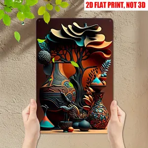 2D Flat Modern African Abstract Art Metal Sign, 12x8 Inch Abstract African Bohemian Art Metal Plaque, Multifunctional Hanging Sign, Modern Home Color Wall Art, Used for Bedroom, Living Room, Home Office, Gift, Room and Dormitory Wall Decoration