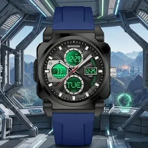 Men's Military Sports Watch, Tactical Dual Display Analog Digital Wristwatch, Waterproof Heavy Duty Sport Watch with Alarm Date and Silicone Band