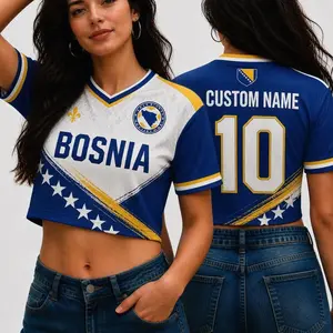 Custom Bosnia Soccer Crop Top Jersey, Personalized Soccer Jersey Crop Tee, Black Bachelorette Outfit, Festival Shirt, Football Fan