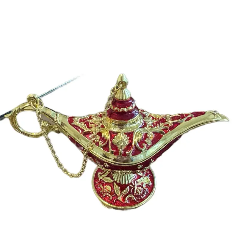 Genie Lamp made in Morocco - Decorative Aladdin Style Lamp with Intricate Design and Chain