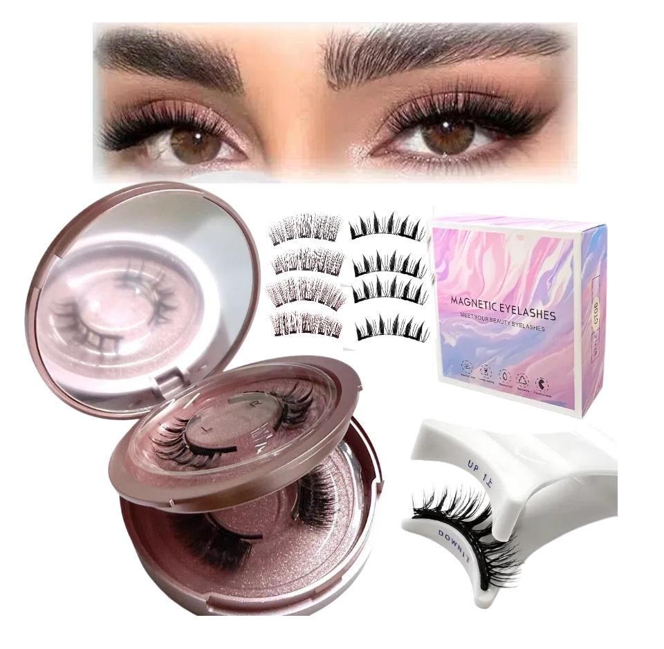 2pcs Reusable Magnetic Lash Cluster Kit for Adults - 100% Glue-Free, Gentle Hypoallergenic D Curl Artificial Fiber False Lashes, Lightweight Natural Wispy, Nature-Infused, Salon-Quality Applicator Included, Mixed Thickness