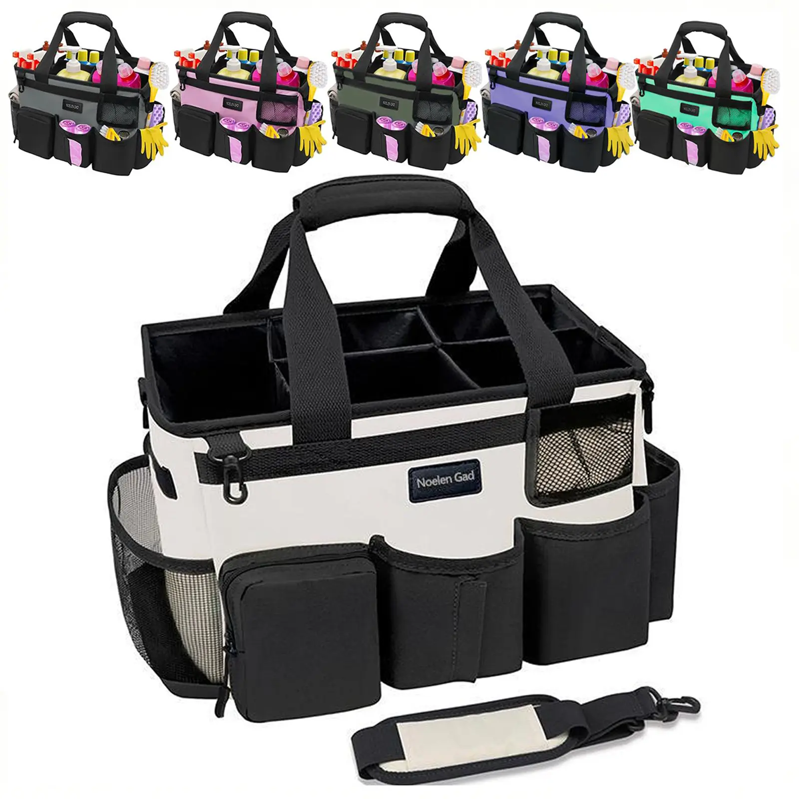 Multiple colors wear-resistant cleaning bags for cleaning cars cleaning tools storage bag with 5 foldable dividers storage bag durable shoulder strap