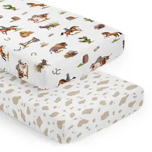 Sweet Jojo Designs 2-Piece Baby Crib Sheets Set (Western Cowboy) for Boys, Infant Nursery, Toddler Room - Fitted, Standard Size (Cow Print, Country, Wild West, Southern Charm, Horse, Farm Animal, Tan)