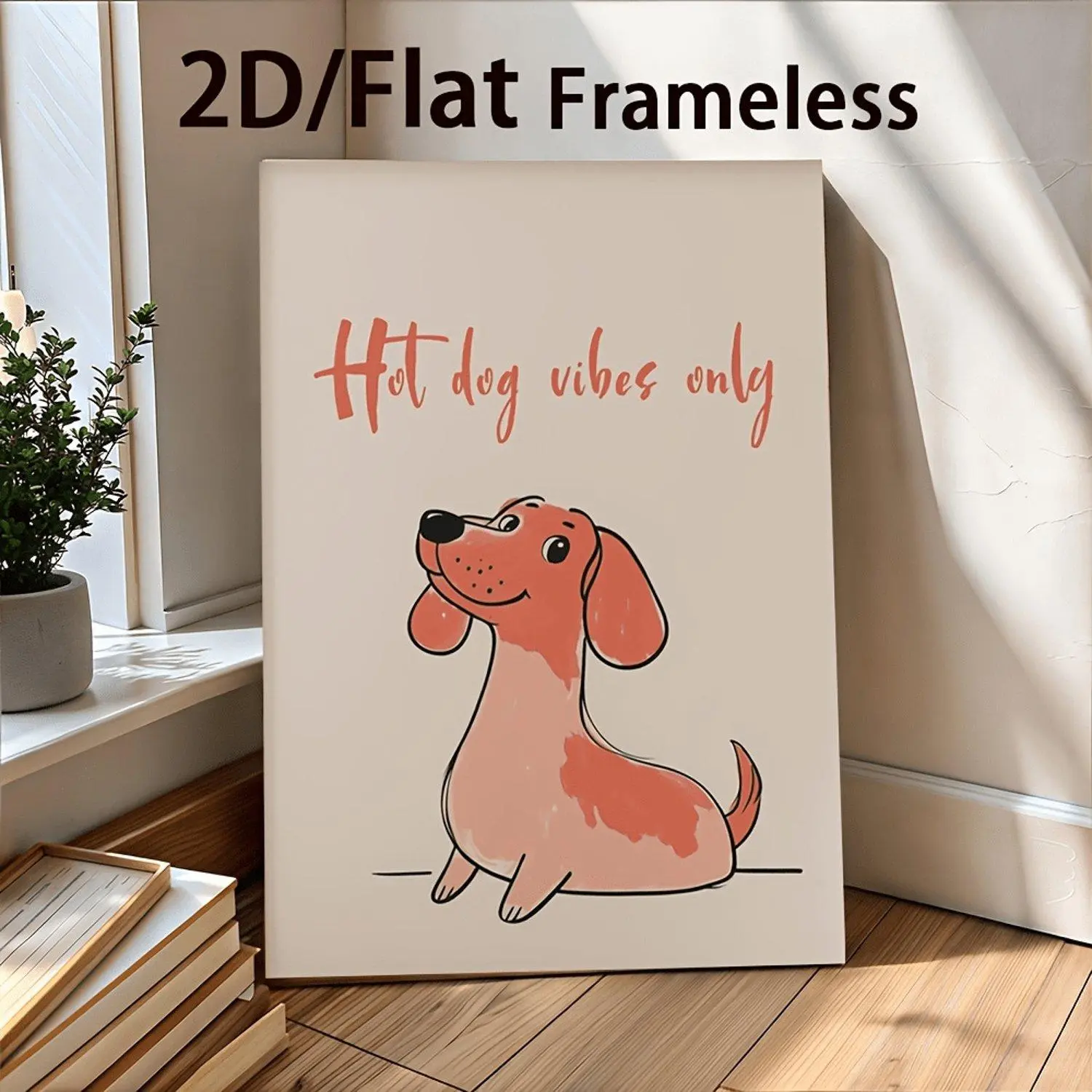 2D Flat Frameless Wall Art Single Piece Various Sizes Available Poster for Dachshund Lovers Stylish Hot Dog Pattern Fun Bathroom Decor Dachshund Gift