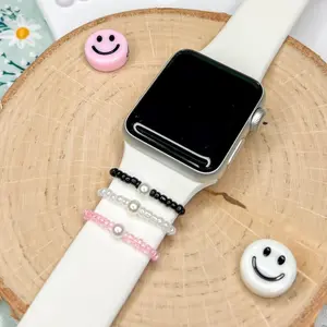 Tiny Pearl Neutral Beaded Watch Charm/Watch halo/Trendy Watch accessories/Smiley face charms/Watch Stackers/ Watch Band/ Gifts for her