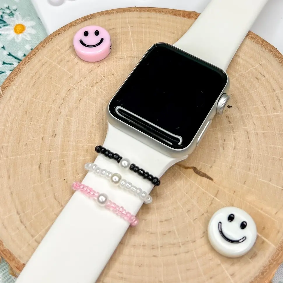 Tiny Pearl Neutral Beaded Watch Charm/Watch halo/Trendy Watch accessories/Smiley face charms/Watch Stackers/ Watch Band/ Gifts for her