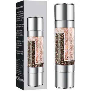 2 In 1 Salt & Pepper Grinder, 1 Count Stainless Steel Manual Spice Mill, Kitchen Seasoning Utensil