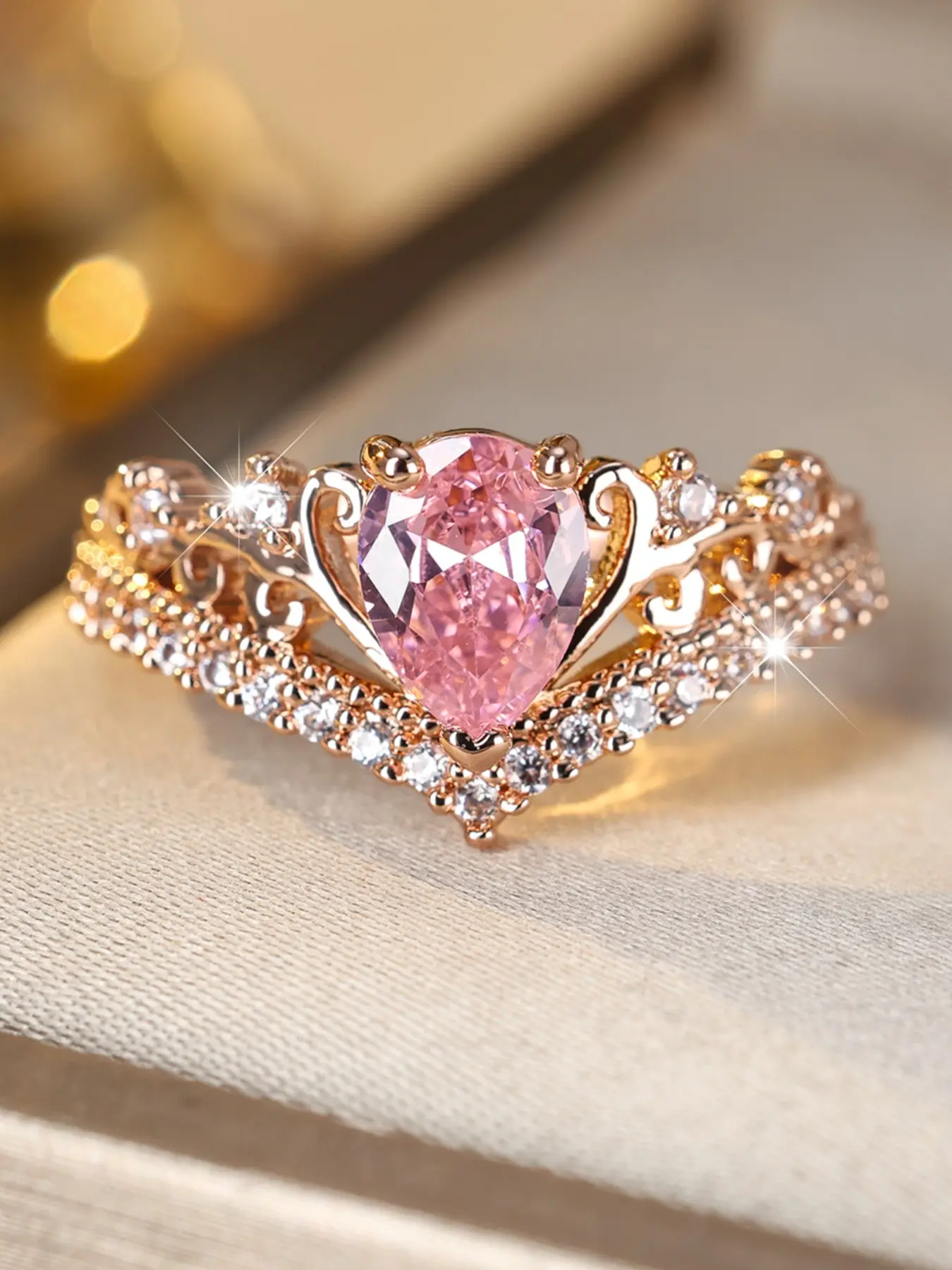 Elegant Water Drop Design Crown Rings - Synthetic Crystal Fashion Stackable Statement Rings for Women & Girls Holiday Party Engagement Ring, Perfect for Wedding Jewelry, Daily Wear Anniversary Gift, Zircon Ring
