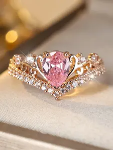 Elegant Water Drop Design Crown Rings - Synthetic Crystal Stackable Rings for Women & Girls Holiday Party Engagement Ring, Perfect for Wedding Jewelry, Daily Wear Anniversary Gift