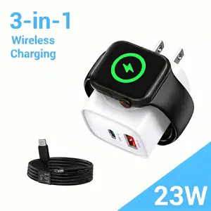 [2026 New Upgraded] 3-in-1 Magnetic Wireless Wall Charger Block, 20W PD USB-C Fast Charging Station Compatible with iPhone 17/16/15 Pro Max, Apple Watch Ultra/9/8/7, AirPods - Portable Travel Charger with Cable Included