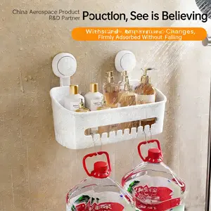 Vacuum Suction Corner Shelf, Durable Plastic Material, No Drilling Required, Easy Installation for Bathroom & Kitchen, Damage-Free Wall Mount Storage Rack, Bathroom Organizer