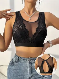 Women's Lace Backless Design Casual Fashion Vest, Ladies Innerwear with Hollow Out Detail, Comfortable and Stylish, Wireless Bralettes, Lace Brassiere Fit