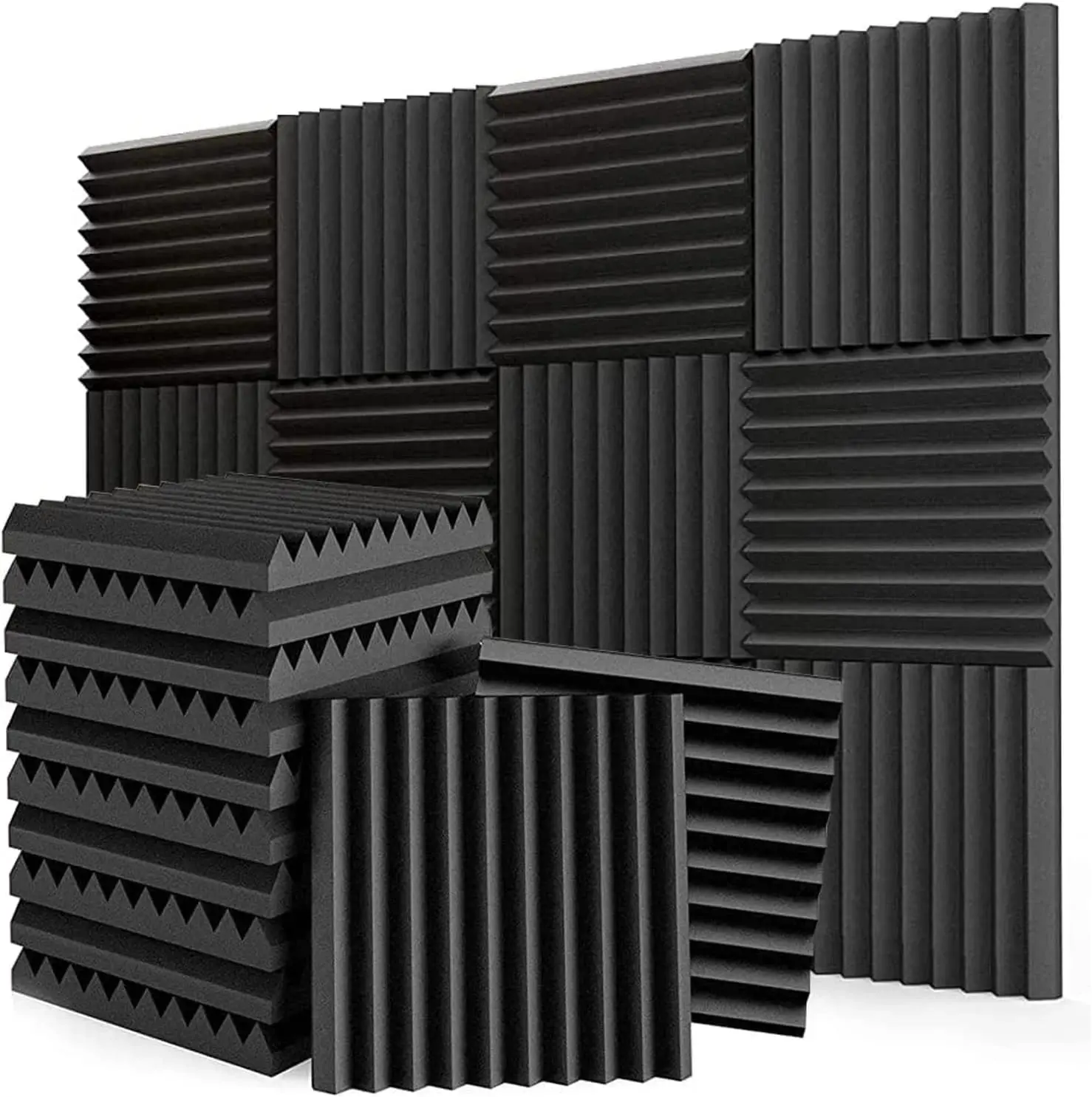12 Pack Acoustic Panels 1 X 12 X 12 Inches - Acoustic Foam - High Density- Soundproof Studio Wedges - Charcoal