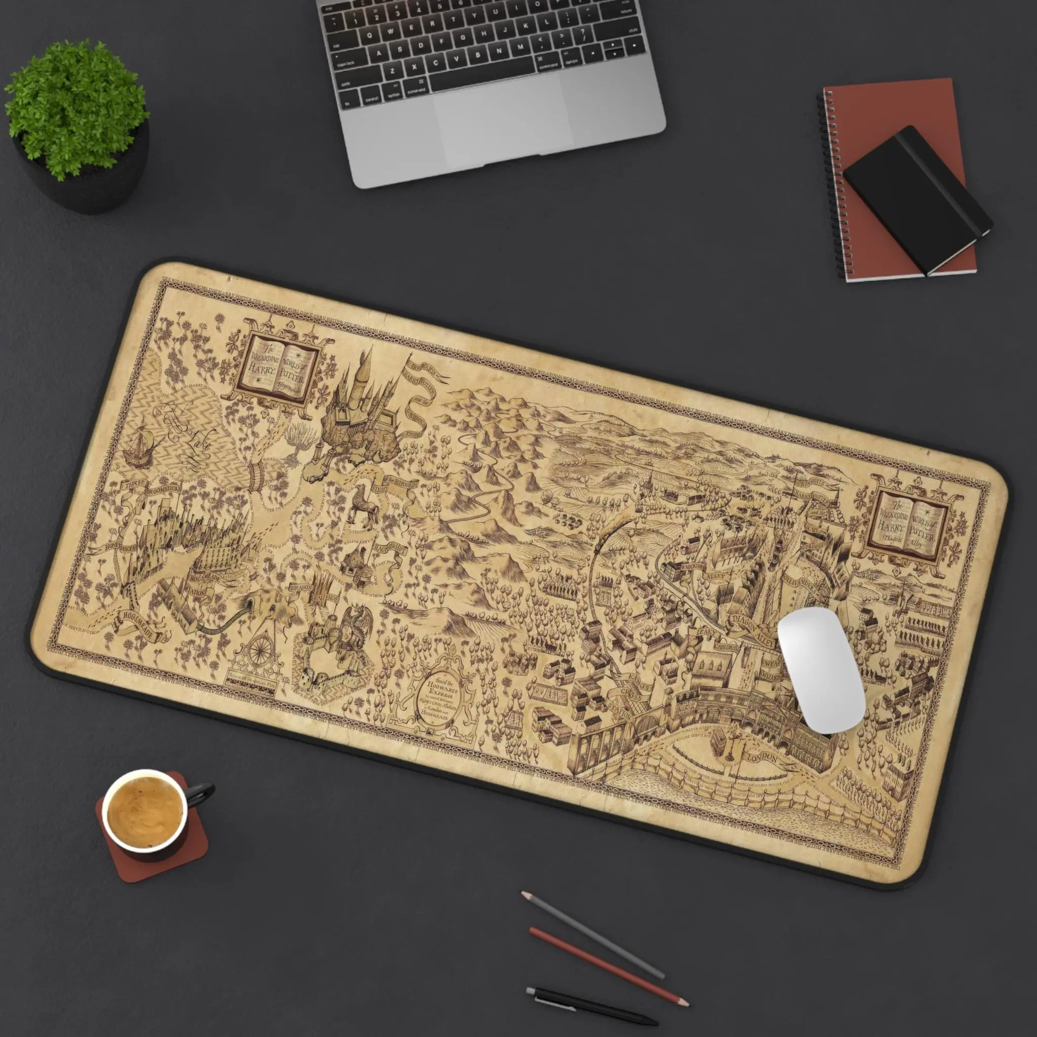 Magical Wizard World Map Desk Mat – Marauder's Map Hogwarts Extra Large Gaming MousePad, Gaming Accessories, Desk Decor Setup, Gaming Room Supplies, Desk Mat, PC Accessories.