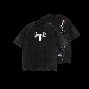 Symbiote Spidey  Double Printed Oversize Lightweight Acid Washed Tee TV Show Graphic Top Cotton Gift T-Shirt For Comic Lover, Gift T-Shirt For Movie Lover