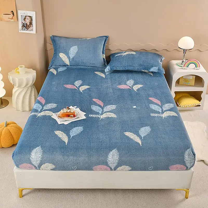 Floral Print Fitted Sheet (1 Count), Soft Bedding For Bedroom, Comfy Bedding, Comfortable Bed Sheet For Autumn And Winter, Bedroom Accessories