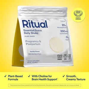Ritual Prenatal Vegan Protein Powder - 20g Pea Protein and Choline to Support Pregnancy, Postpartum, Lactation and Lean Muscle* - Tested for Heavy Metals - Sugar Free** - Non-GMO - Vanilla - 1 Lbs