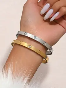 Elegant Stainless Steel Bracelet Set, Lightweight Fashion Jewelry, Trendy Jewelry for Daily Wear & Activities, Casual Style Accessory