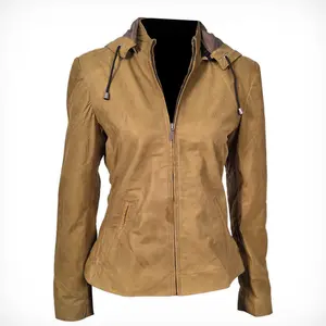 Women's Classy Fit Yellow Hooded Leather Jacket