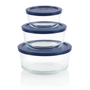 Pyrex® Simply Store® 6-piece Round Glass Food Storage Container Set with Blue Lids
