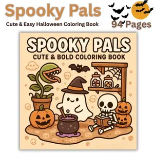 Halloweeen Gift Spooky Pals: Cute & Easy Halloween Coloring Book for Kids, Teens & Adults – Fun Spooky Characters, Simple Designs for Relaxation, Fall & Holiday Activity Book