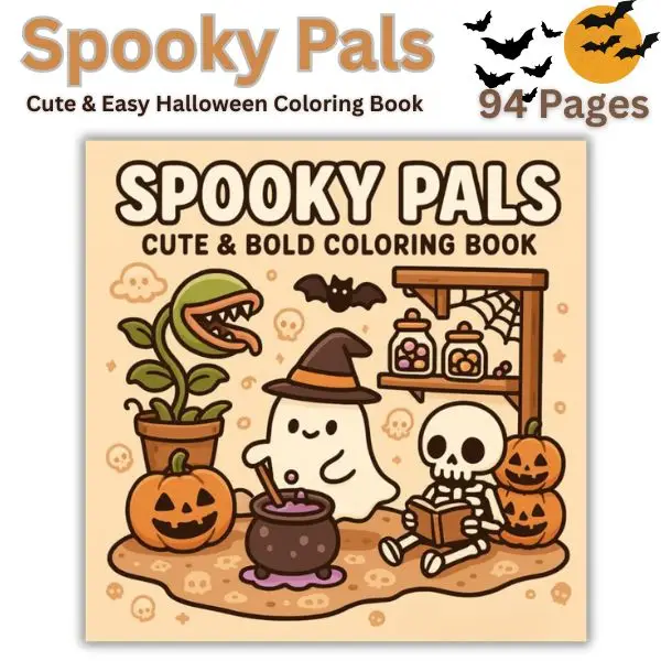 Halloweeen Gift Spooky Pals: Cute & Easy Halloween Coloring Book for Kids, Teens & Adults – Fun Spooky Characters, Simple Designs for Relaxation, Fall