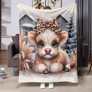 Cow Pattern Blanket, 1 Count Soft Warm Throw Blanket, Air-conditioned Room Blanket, Warm Nap Blanket for Home Office Travel