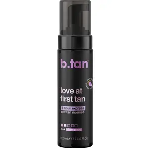 Love At First Tan | b.tan Violet Base Self Tanner Mousse | Best, 1 Hr Express Sunless Tanning Foam, Cancels Orange Tones, Dark Bronzing Glow, No Fake Tan Smell, Body Care, Vegan