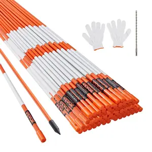 VEVOR Driveway Markers, 100 PCS 48 inch, 0.31 inch Diameter, Orange Fiberglass Poles Snow Stakes with Reflective Tape, 12 Steel Drill Bit Protection Gloves for Parking Lots, Walkways Easy Visibility